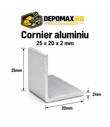Cornier aluminiu 25 x 20 x 2 mm, 6 metri (EN AW-6060)